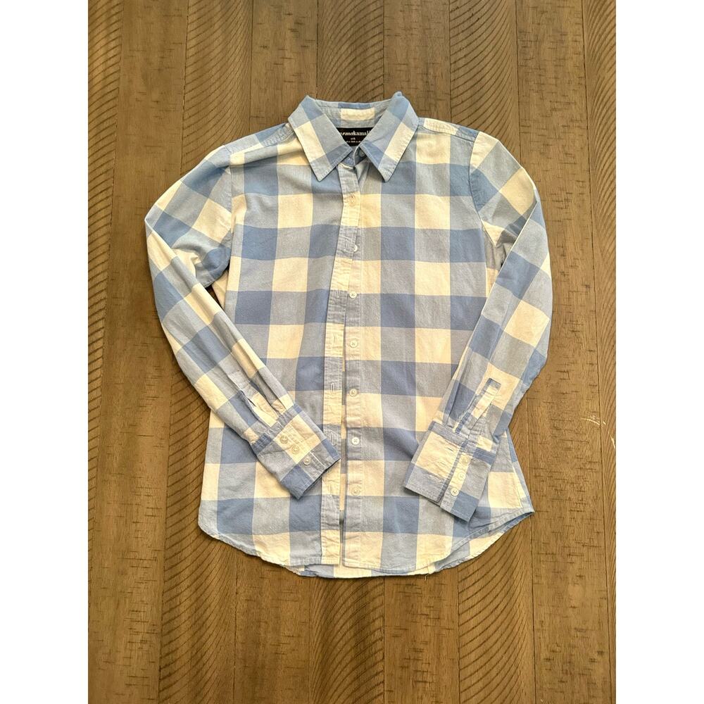 Norma Kamali Buffalo Plaid Blue & White Womens Long Sleeve Shirt SIZE S